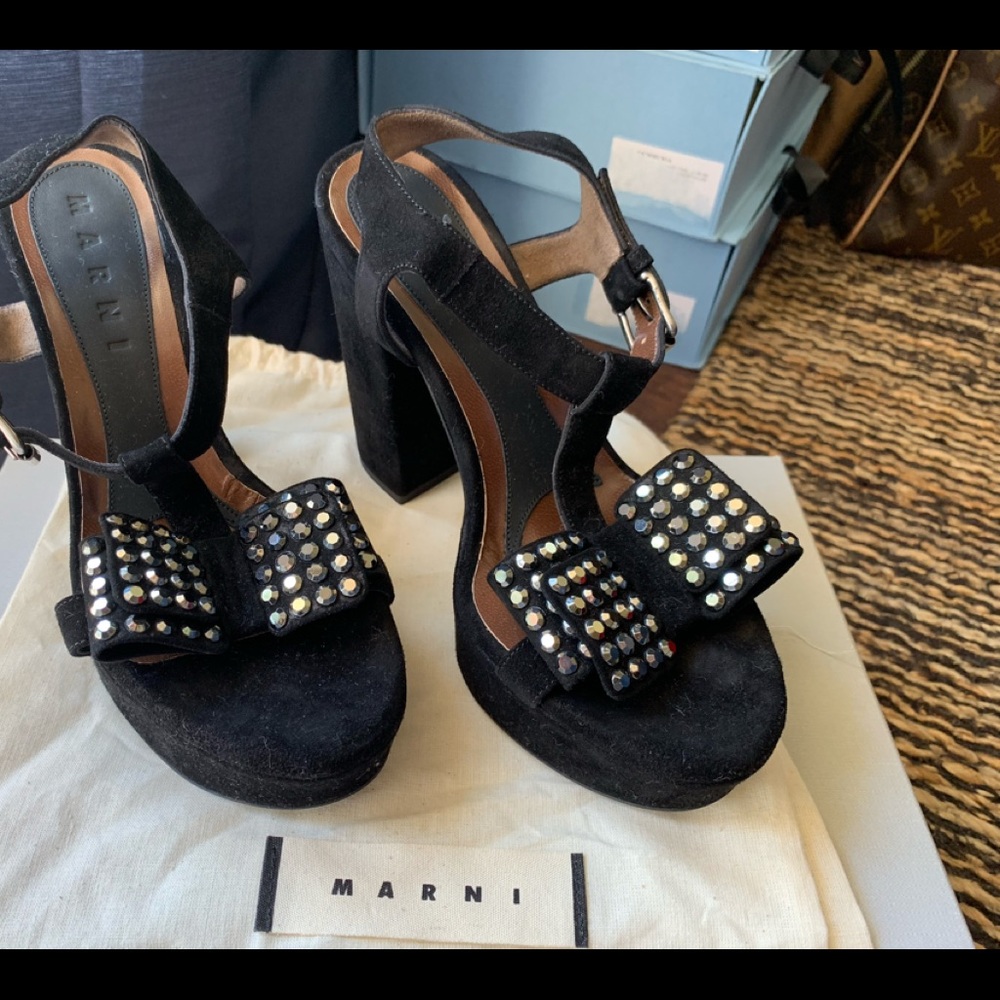 Marni black heels with big bow